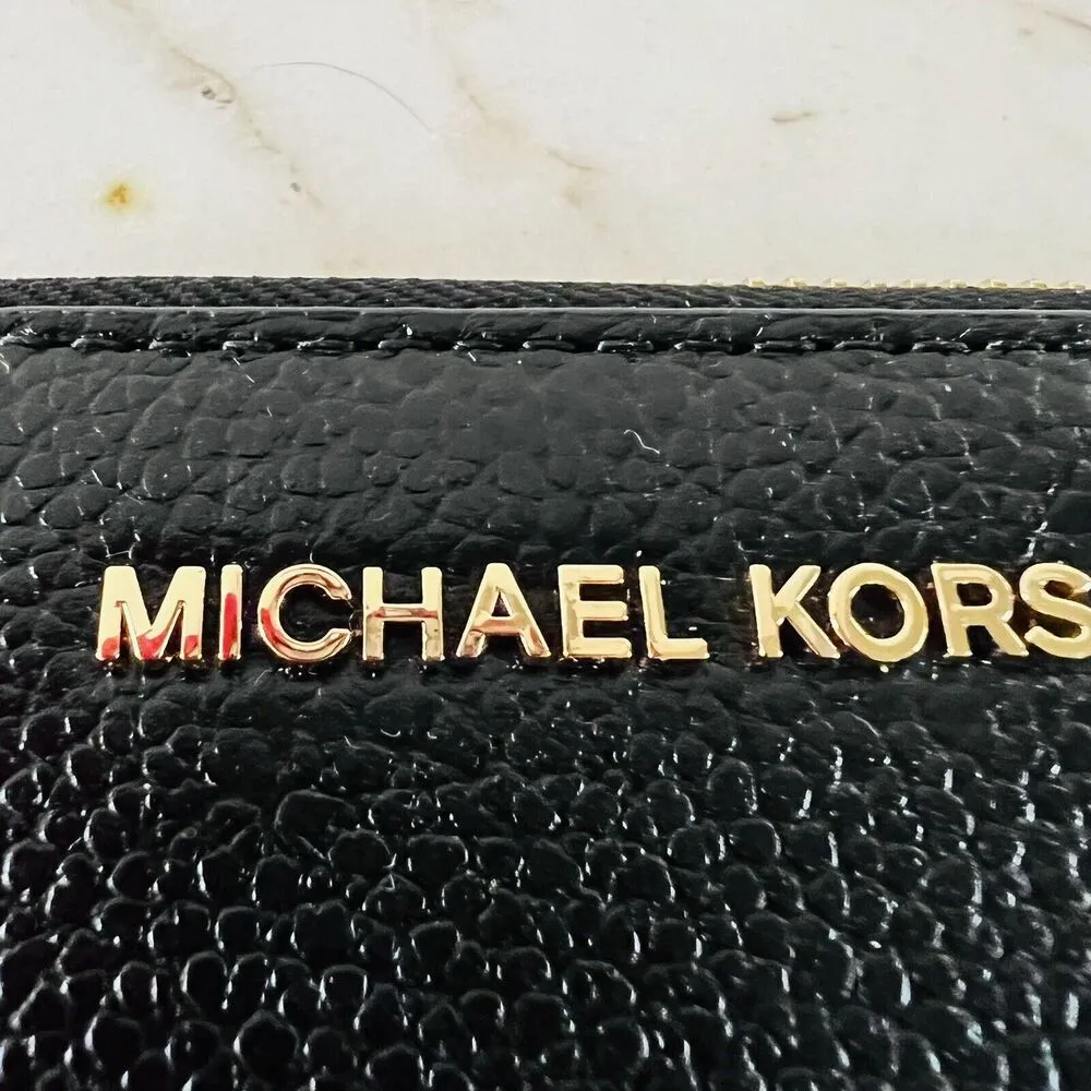 MICHAEL KORS Black Leather Flat Multi Function Phone Case Zip Wallet Wristlet - Image 2