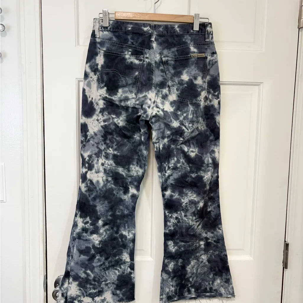 Vintage Bongo Low Rider Flare Khaki Pants Tie Dye Blue Cropped Y2K 90s Boho Sz 7 - Image 4