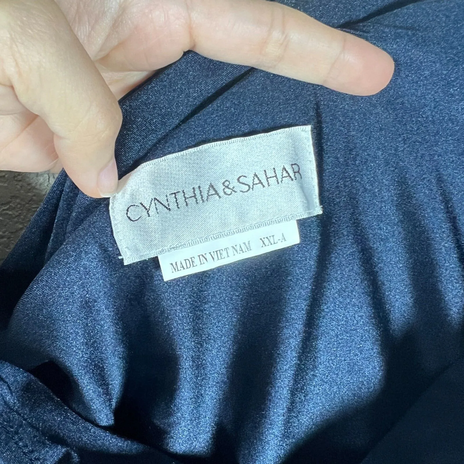 Cynthia & Sahar Evening Gown XXL Navy Blue One Shoulder Dress Satin Mermaid - Image 4