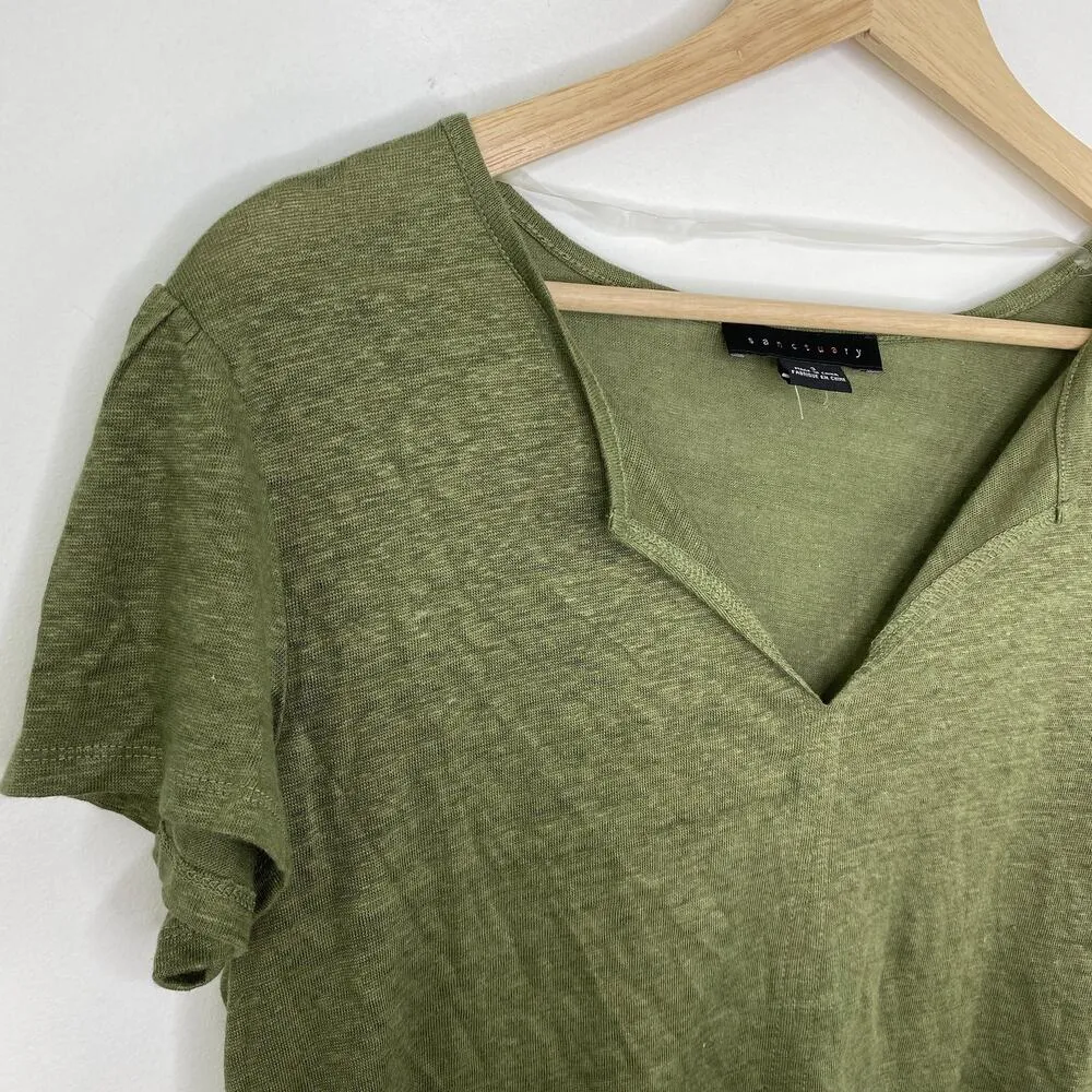 Sanctuary Green Short Sleeve Split V-Neck Side Slit Top Women's Size Small S - Image 4