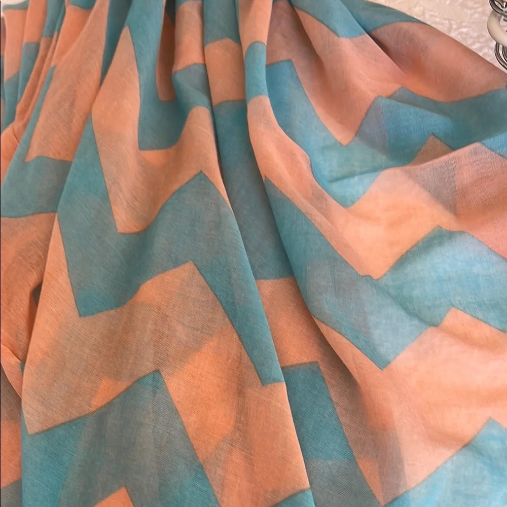Chevron Pattern Scarf in Teal and Peach Blue - Image 5