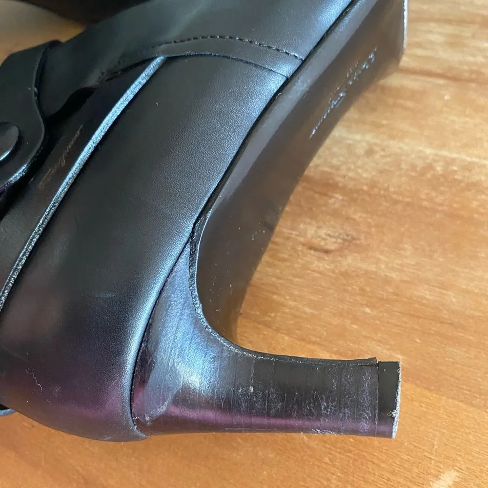 Salvatore Ferragamo Black Leather Ankle Boots Kitten Heel Pointy Square Toe 9.5 - Image 15