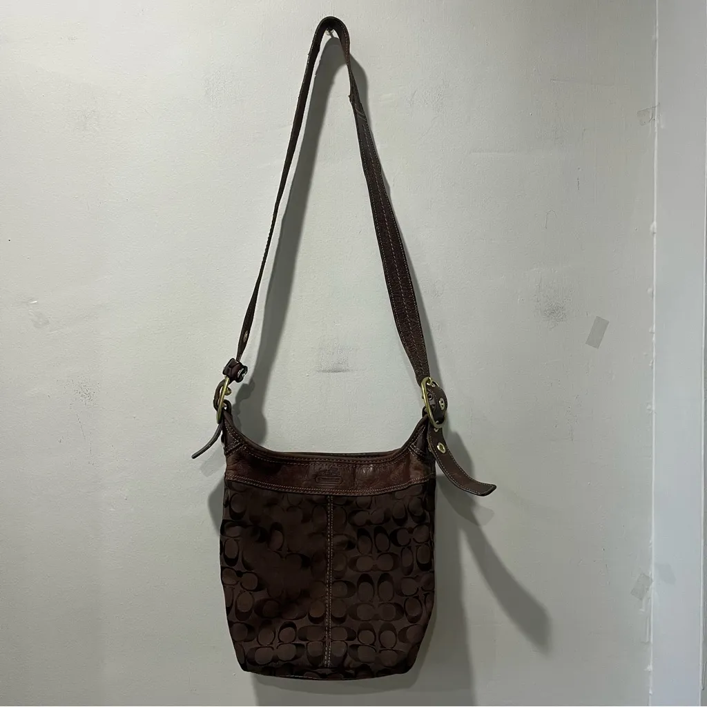 COACH Vintage Brown Bleeker Signature Canvas Leather Bucket Crossbody Bag 11437 - Image 3