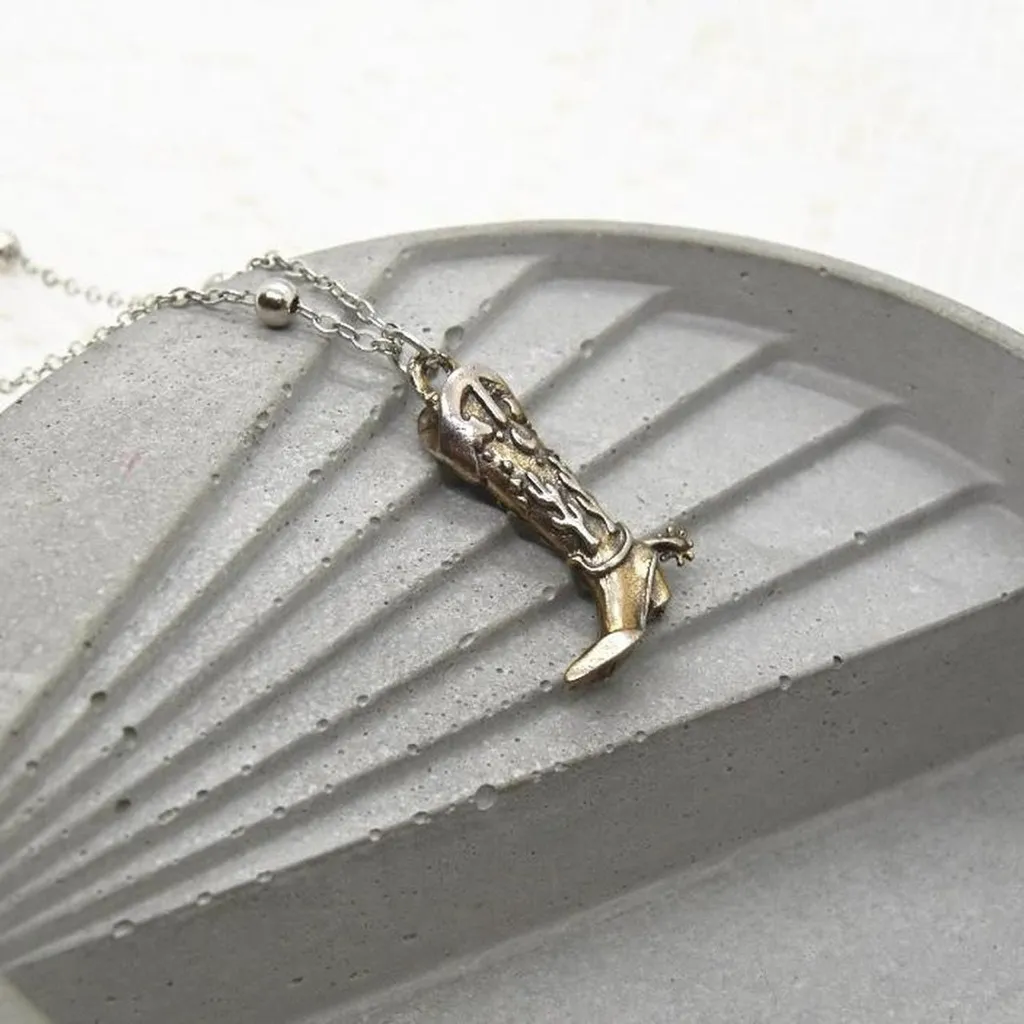 Rustic Cowgirl Boot Pendant Necklace Silver - Image 2