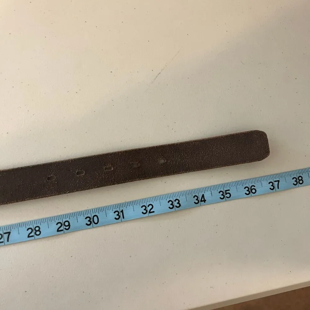 Brown Genuine Italian Leather Embossed USA Brass Sparkle Buckle Belt Size S/M Size M - Image 8