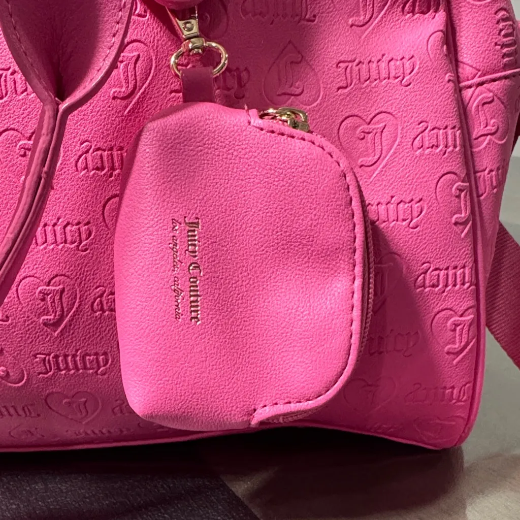 JUICY COUTURE Hot Pink Embossed Shoulder Weekender Bag & Small Coin Purse - Image 2