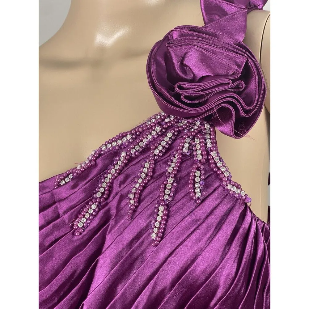 Johan's Fashion‎ One Shoulder Silk Satin Dress, Purple Size 14 - Image 6