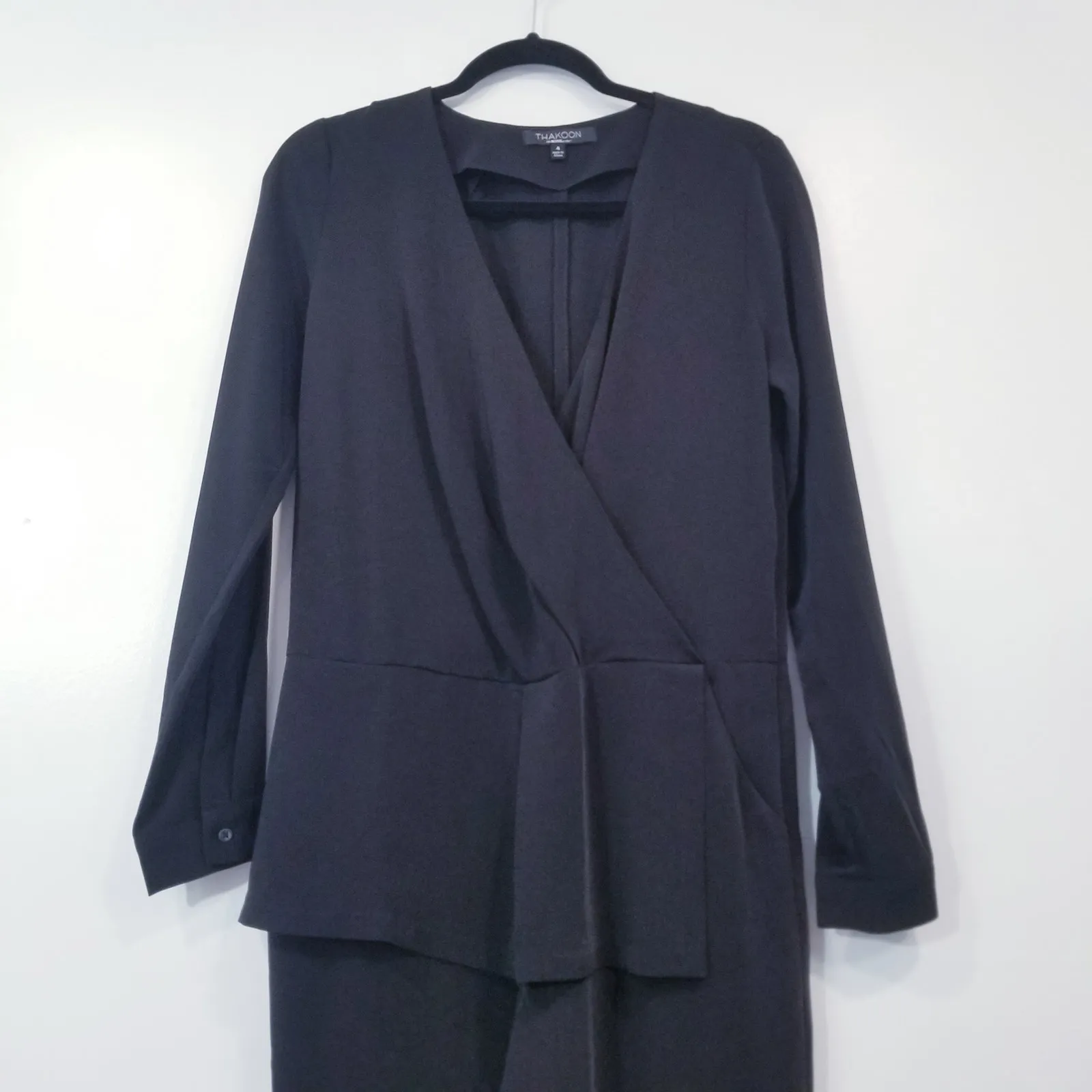 Thakoon for Design Nation Black Peplum Jumpsuit Long Sleeves V - Image 12