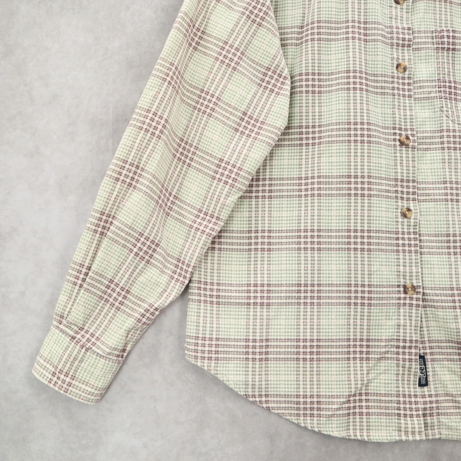 Lee Green Flannel Plaid Long Sleeve Button Up Western Cotton Work Vintage Small - Image 6