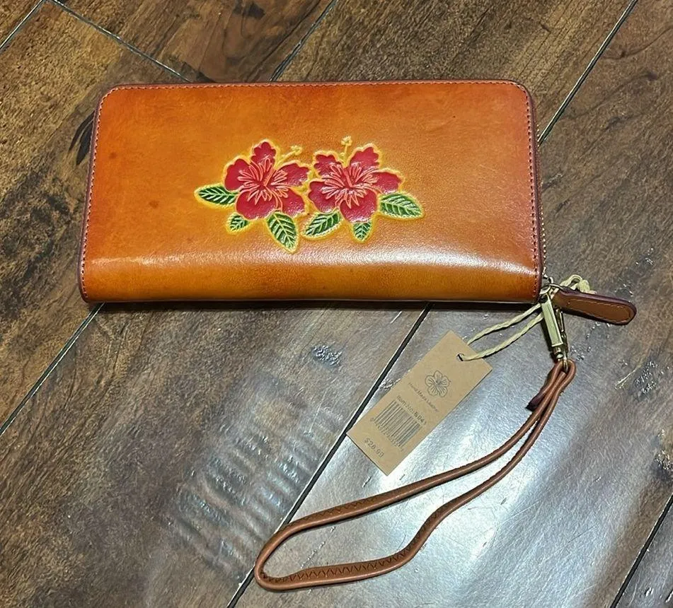 Floral Wristlet Hawaii Hibiscus Flower Embossed Leather Wallet Tropical NWT - Image 4