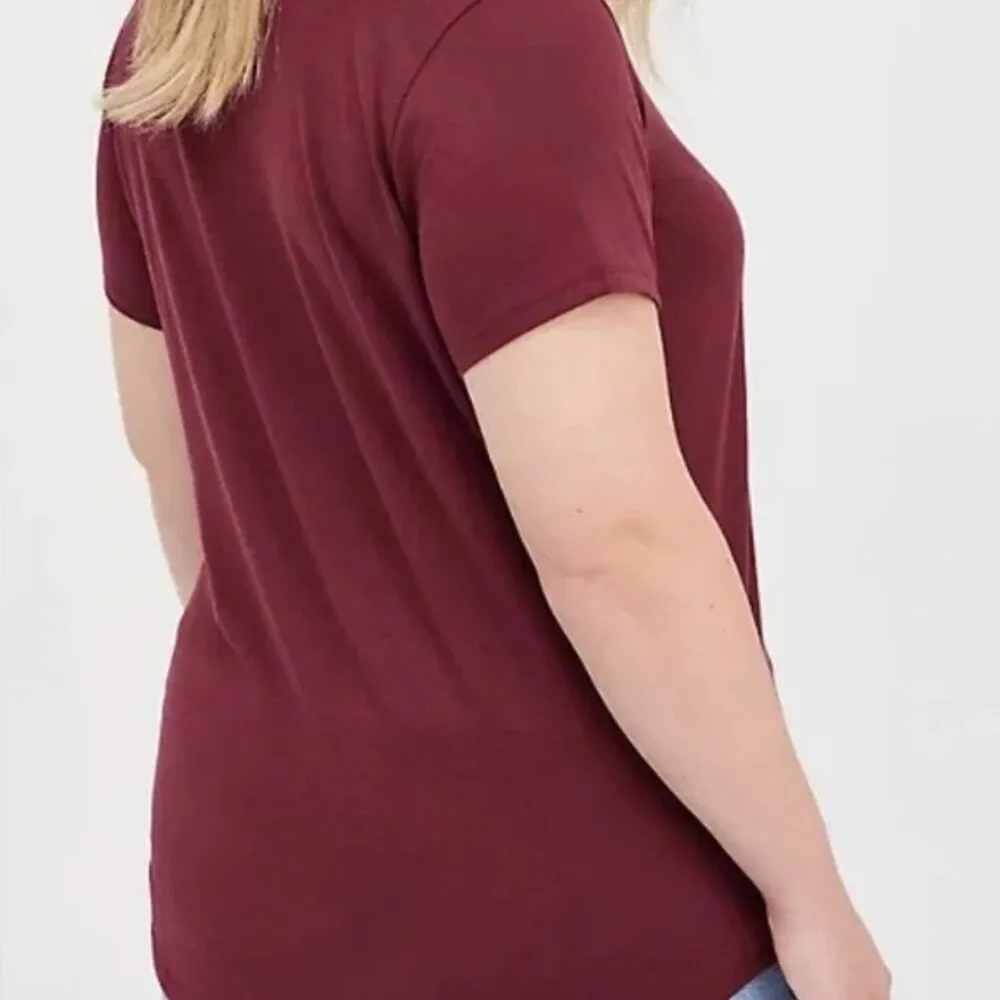 TORRID 2 Plus Size Girlfriend Signature Jersey V-Neck Tee Burgundy Maroon TShirt - Image 3