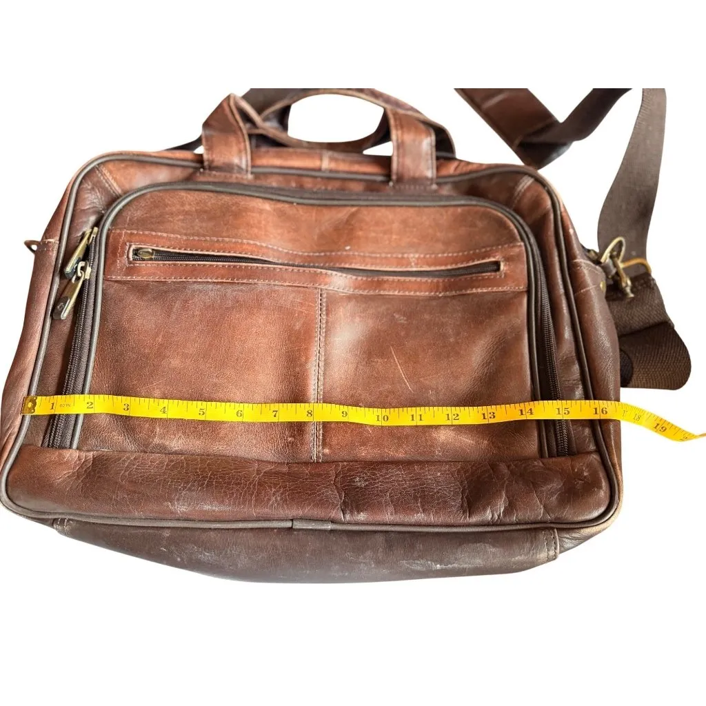 Vintage Brown Samsonite Leather Laptop Bag 12"x16" With Adjustable Strap & Multi - Image 7