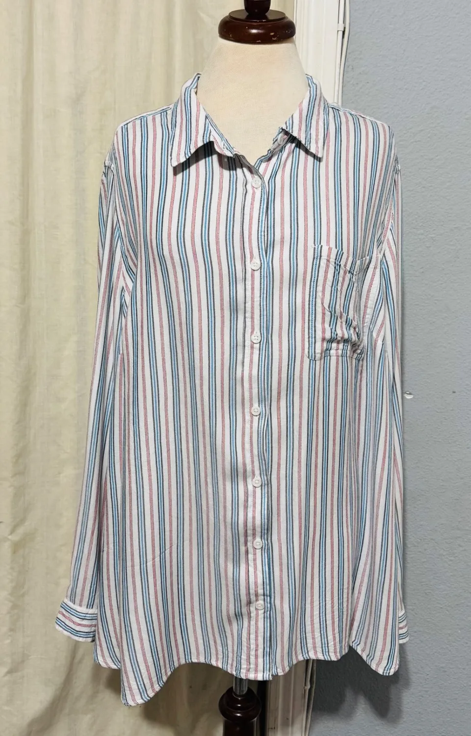 Terra & Sky Women Striped Button Down Shirt 2X Multi Long Sleeve Pocket Relaxed - Image 1