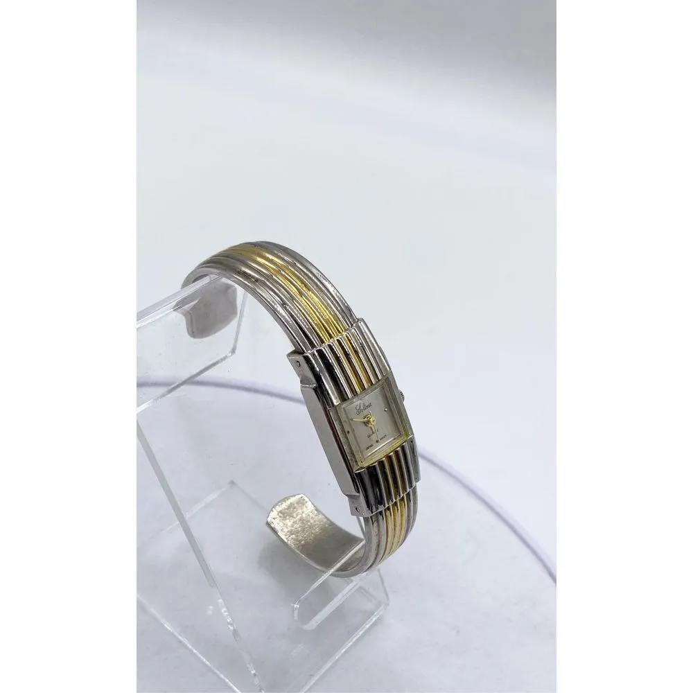 Solina Watch Women Gold Silver Dual Tone Square Open Cuff Band New Battery Gold - Image 3
