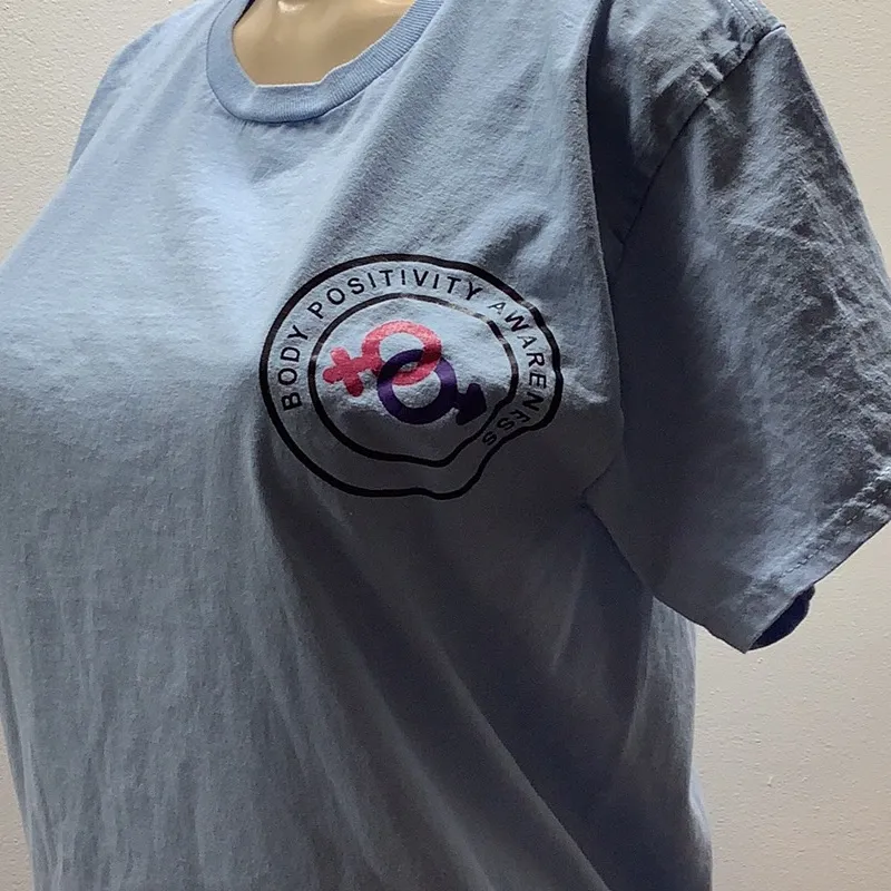 Hanes Size Medium Body Positivity Awareness Blue Graphic T-Shirt. Preloved - Image 2