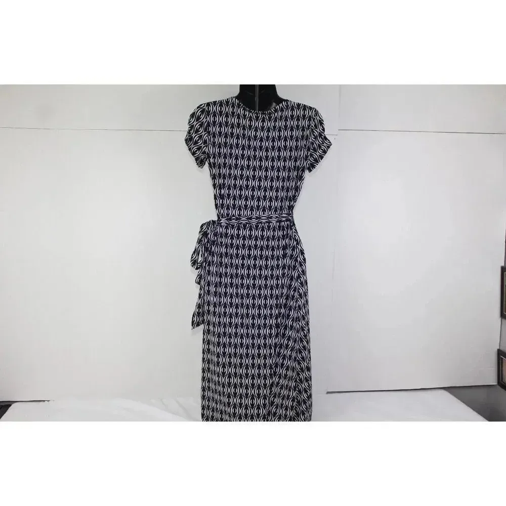BISOU BISOU Womens Black & White Print Wrap Dress Stretch Workwear Size 6 - Image 5