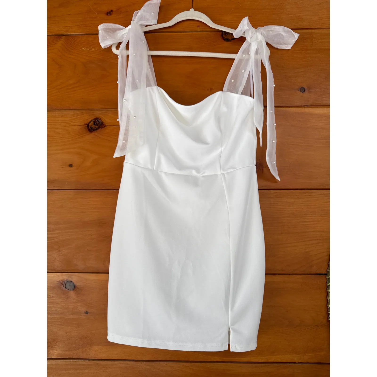 Lulus Beaming Perfection White Pearl Organza Tie-Strap Mini Dress Wedding Sz M - Image 3
