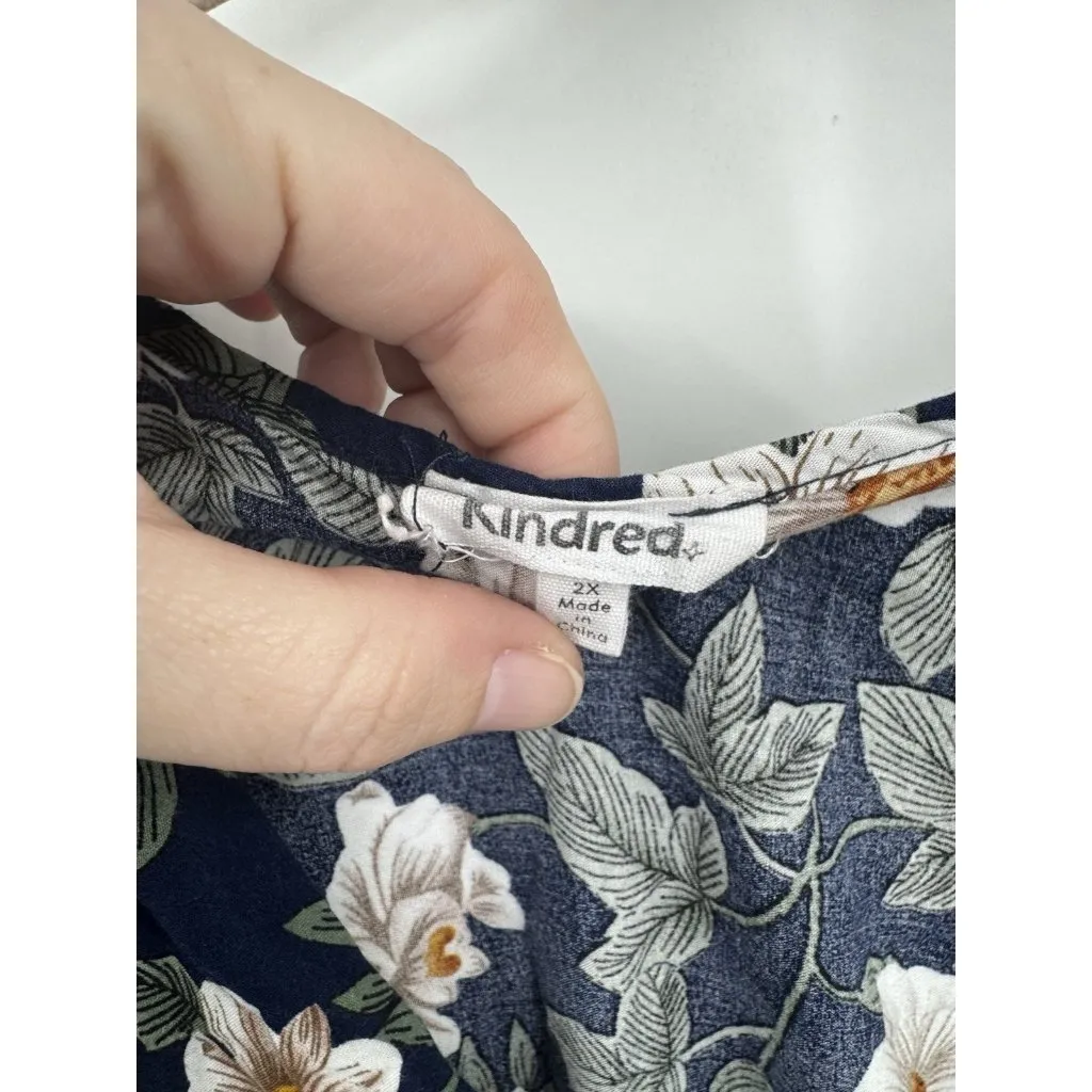 Kindred Floral Midi Dress‎ Women Plus Size 2X Navy Blue Preppy Peasant Prairie - Image 3
