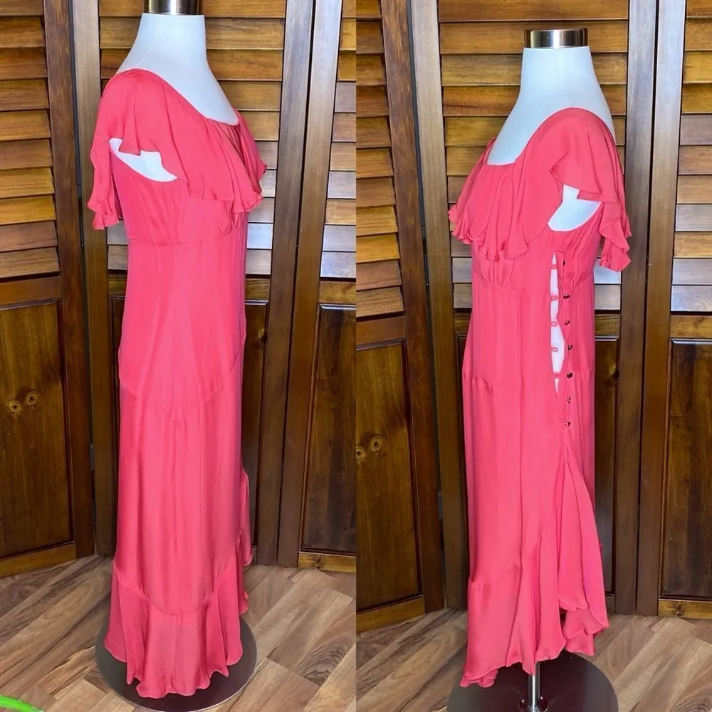 Nicole Miller Collection Silk Flutter Sleeve Coral Dress - Image 12