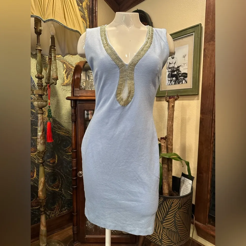 EUC Vijo Couture Elegant light Blue bodycon stretch Sleeveless Mini Dress - Image 2