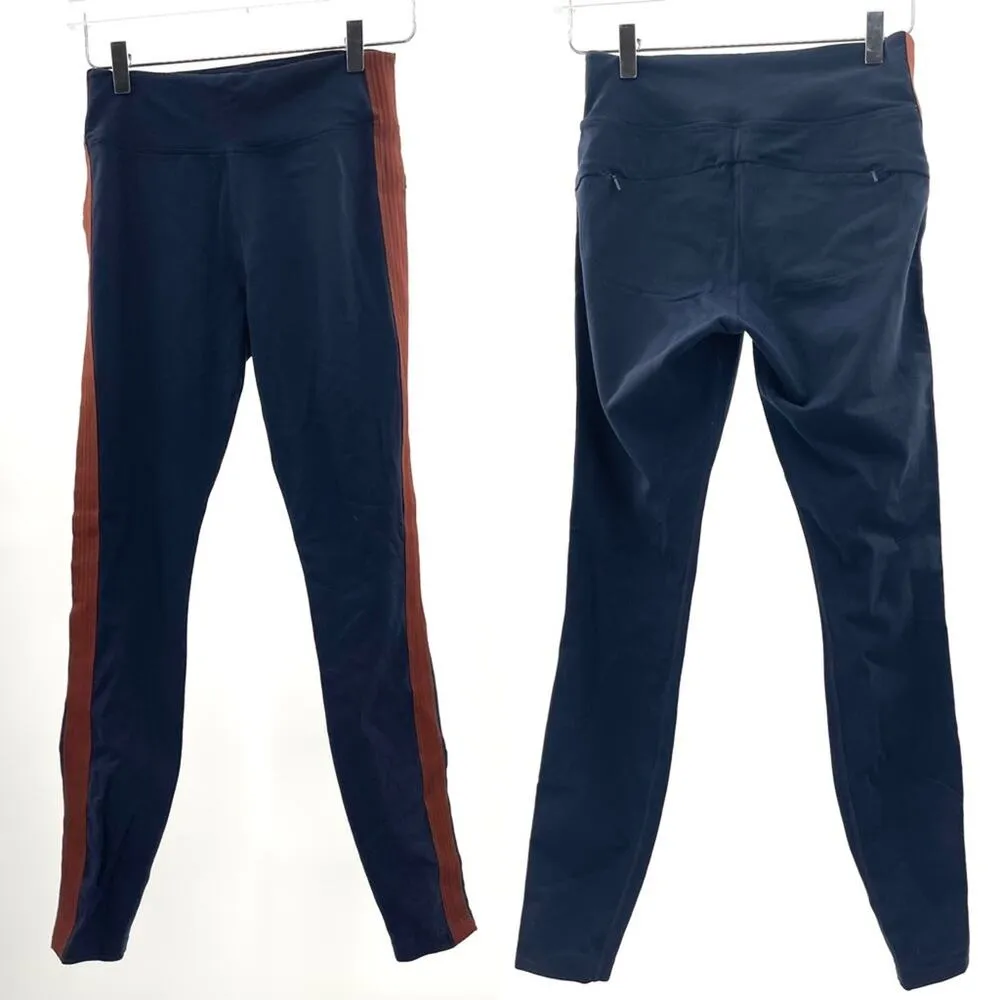 ATHLETA Track Tux Tight Leggings Navy & Bronze Athleisure Athletic Size Small - Image 3