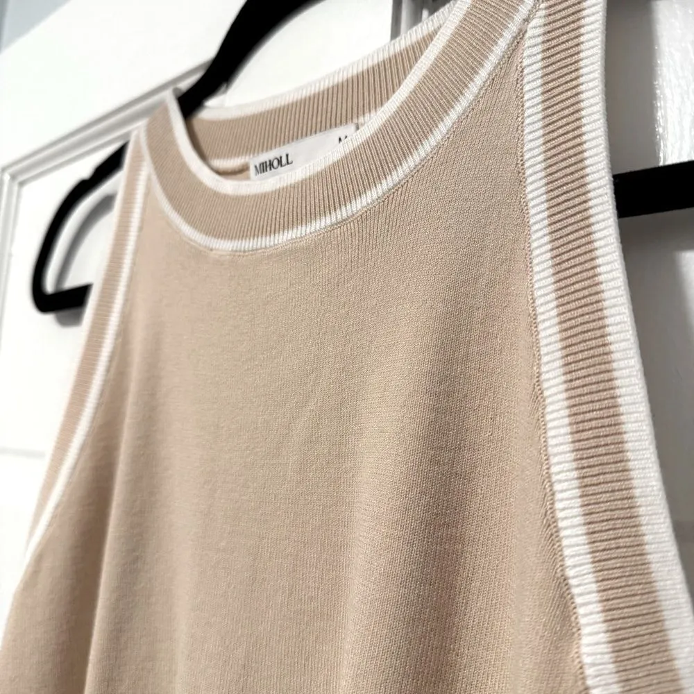 MIHOLL Ribbed Summer Racerback Tank Tops Sleeveless Halter Knit Cream Medium Tan - Image 3