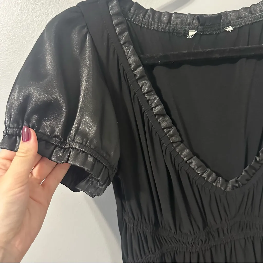 Y2K Black Satin Trimmed Babydoll Dark Academia Whimysgoth Dress Size undefined - Image 5