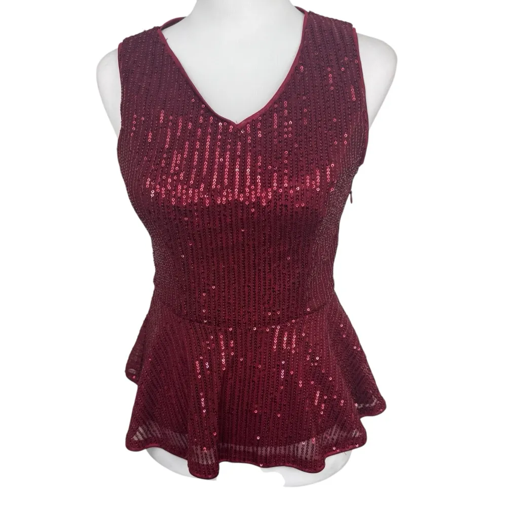Grace Karin Red Sequin Peplum Sleeveless Blouse Top Size Small Holiday Party - Image 9