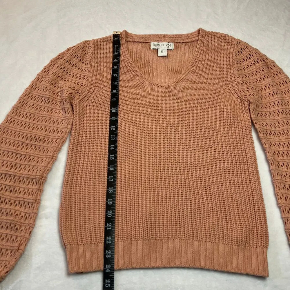 Rachel Zoe V-Neck Pointelle Sleeve Cable Knit Sweater Size Small Cottagecore - Image 8