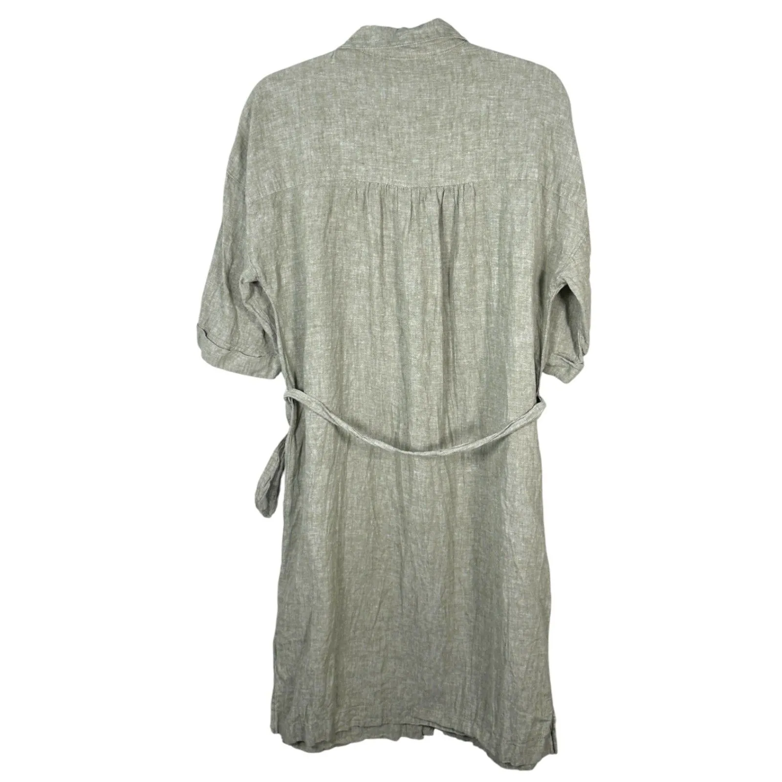 Tahari Olive Green Linen Button Front Knee Length Dress Size Large - Image 2