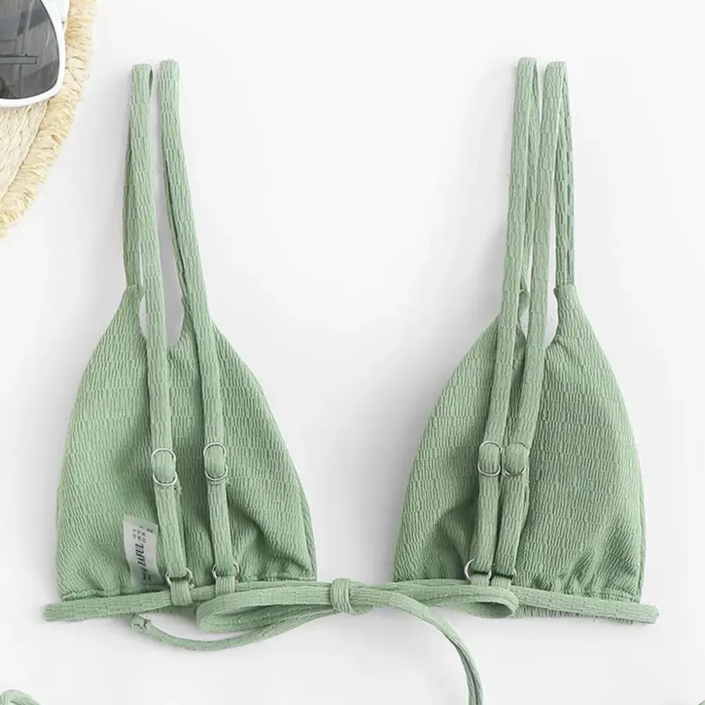 ZAFUL High Cut Cheeky Textured Strappy Bikini Swimwear TOP ONLY - Light Green S - Image 3