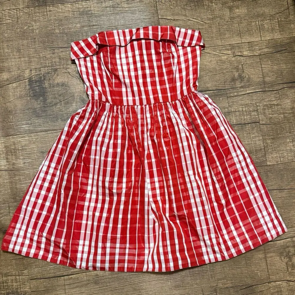 Vineyard Vines red silk Gingham Strapless Dress - Image 2