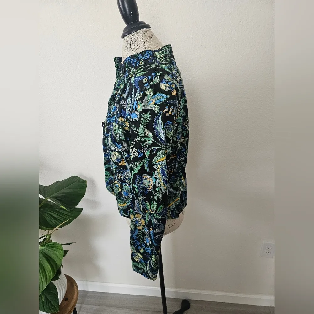 Charter Club Cropped Blazer Flower Paisley Blue Green sz S - Image 3