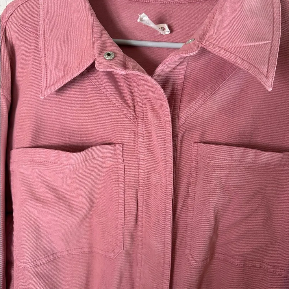 Avec Les Filles Pink Coverall Denim 3/4 Snap Front Patch Pocket Dress Size S - Image 4