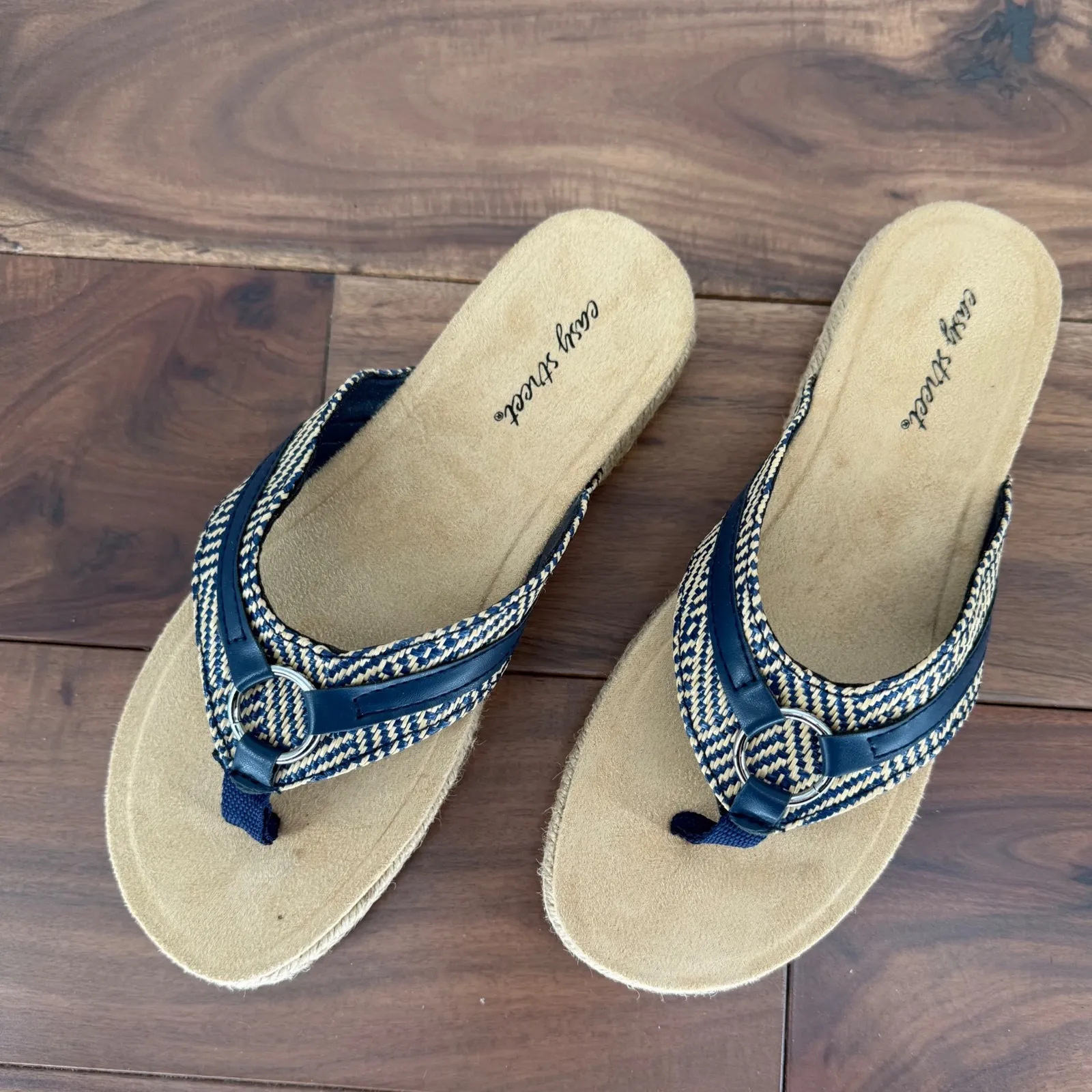 Easy Street Starling Espadrille Flip Flops Navy Blue Womens 6.5 - Image 2