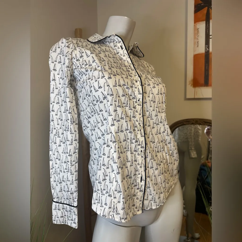 Brooks Brothers Sailboat Nautical Coastal Print Women's Top Size 0 - Image 5