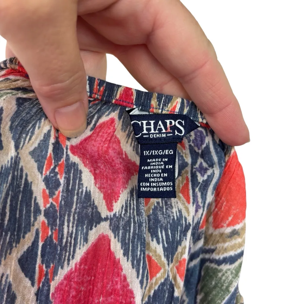 Chaps women’s top size 1X geometric boho pleated summer resort wear vacation - Image 6