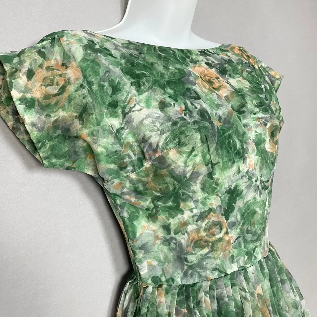 Vintage 1950s Dress Party Chiffon Short Sleeves Floral A - Image 13