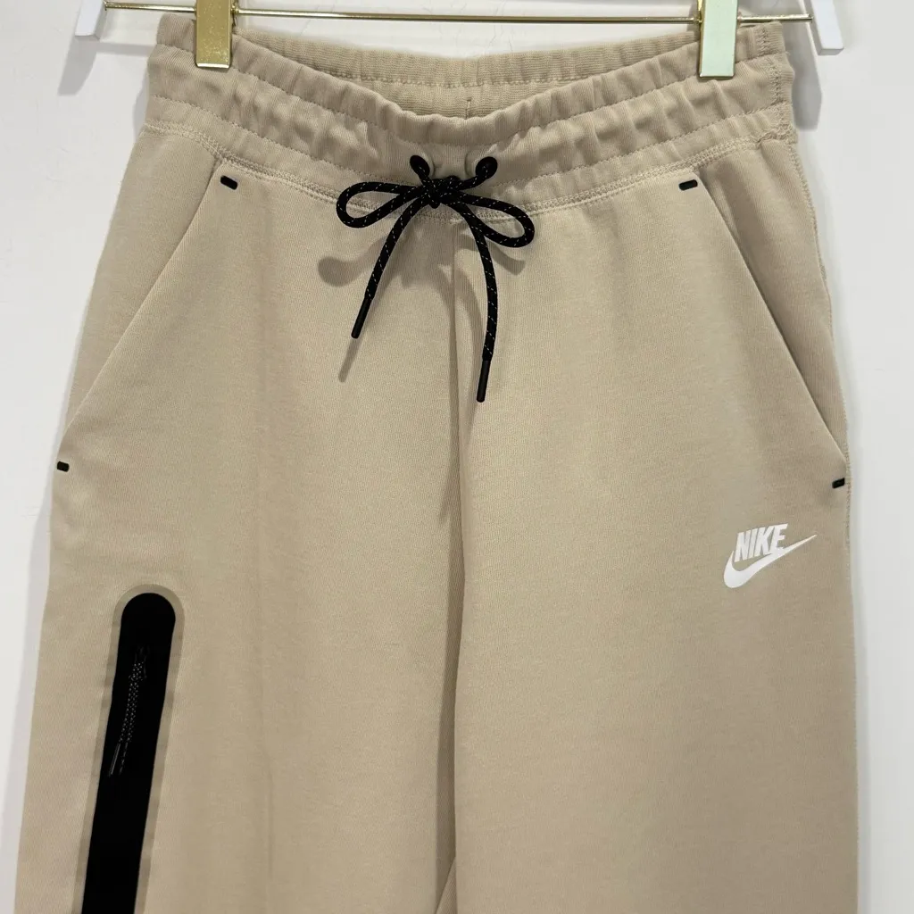 Nike Tech Fleece Lounge Pants Joggers Womens XS Beige Sweatpants Zip Drawstring - Image 6