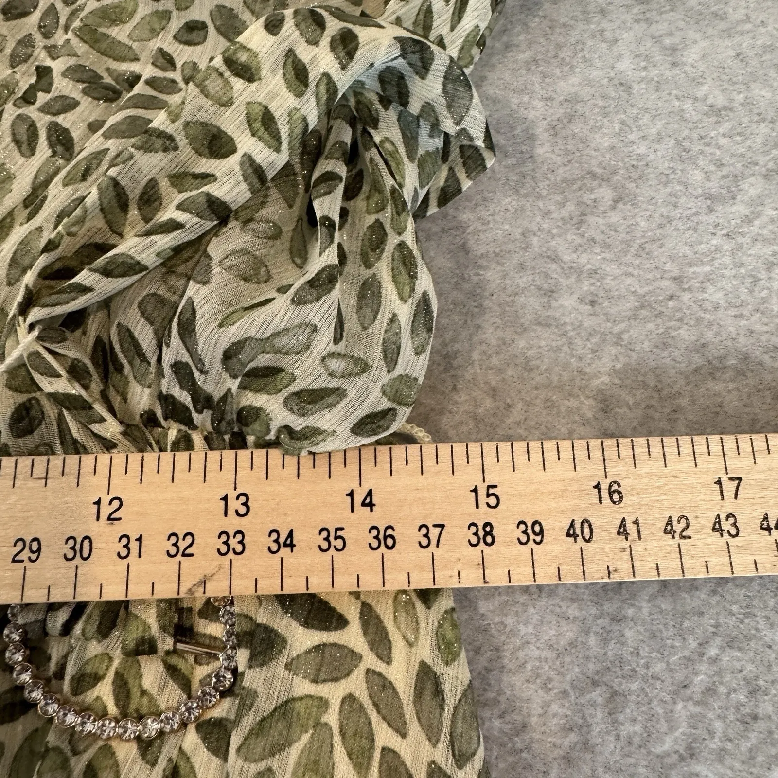 Alexa B Sheer Maxi Dress Womens 8 Green Leaf Print Rhinestone Belt Polyester - Image 13