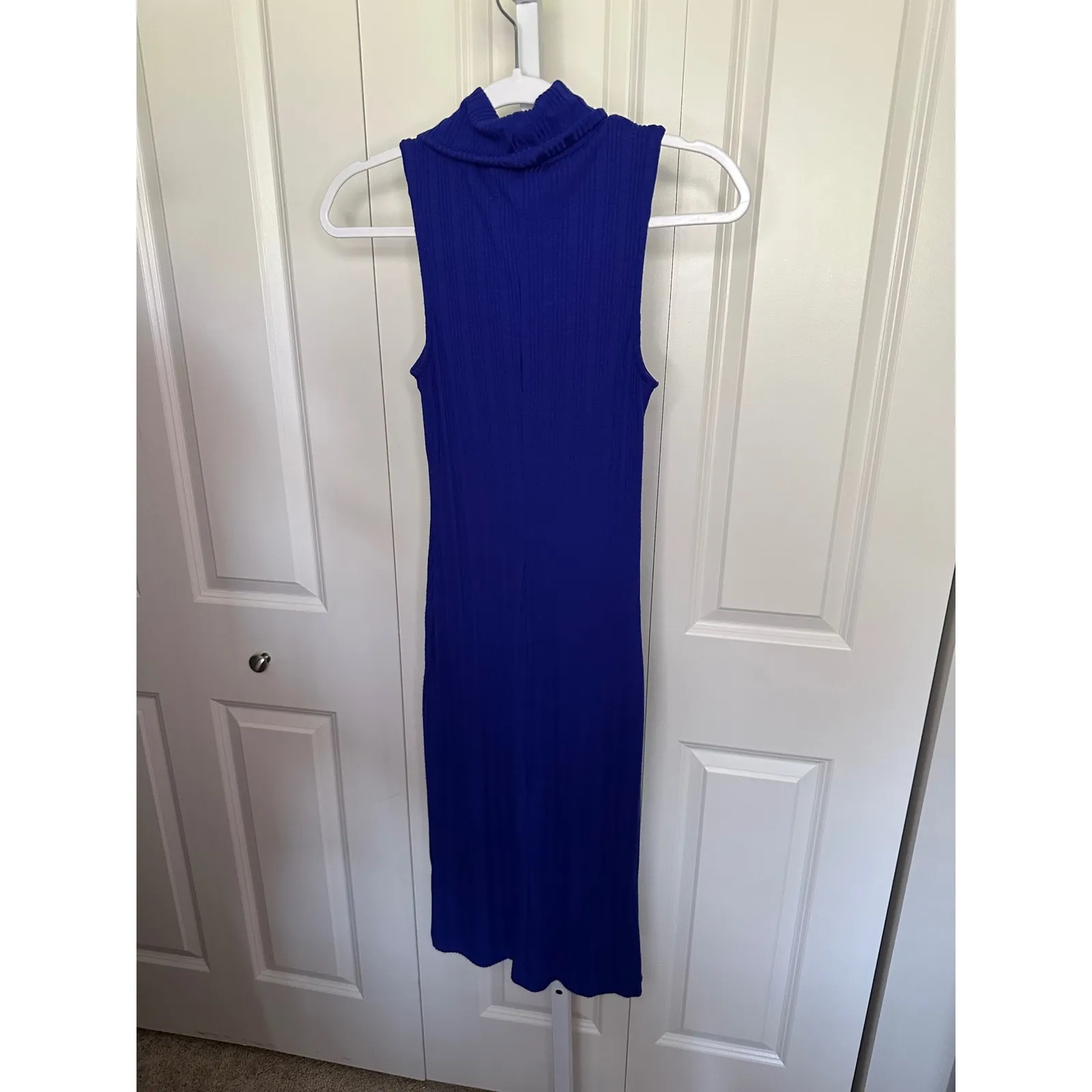 Nine West Blue Sleeveless Ribbed Mock Neck Bodycon‎ Midi Dress - Image 3