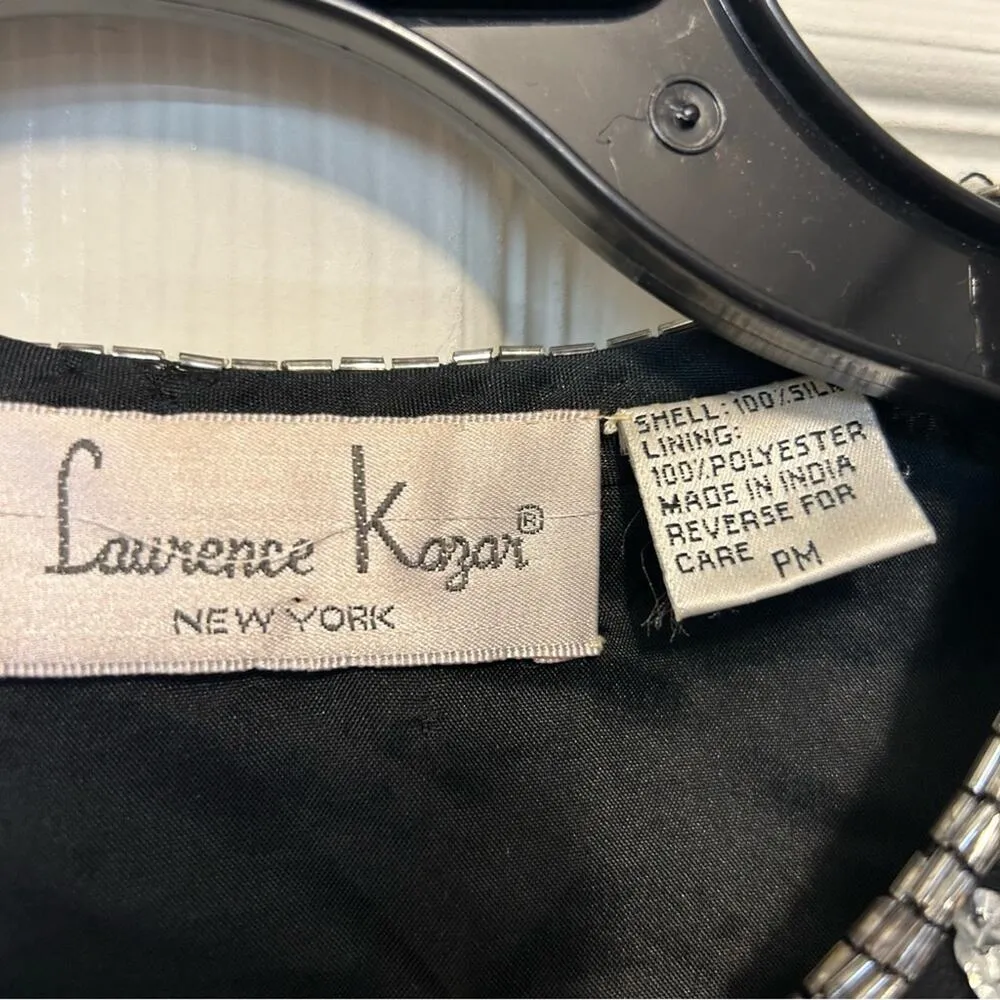 Laurence Kazar Sequin Beaded Top Cardigan 100% Silk Made in India Black Silver - Image 3