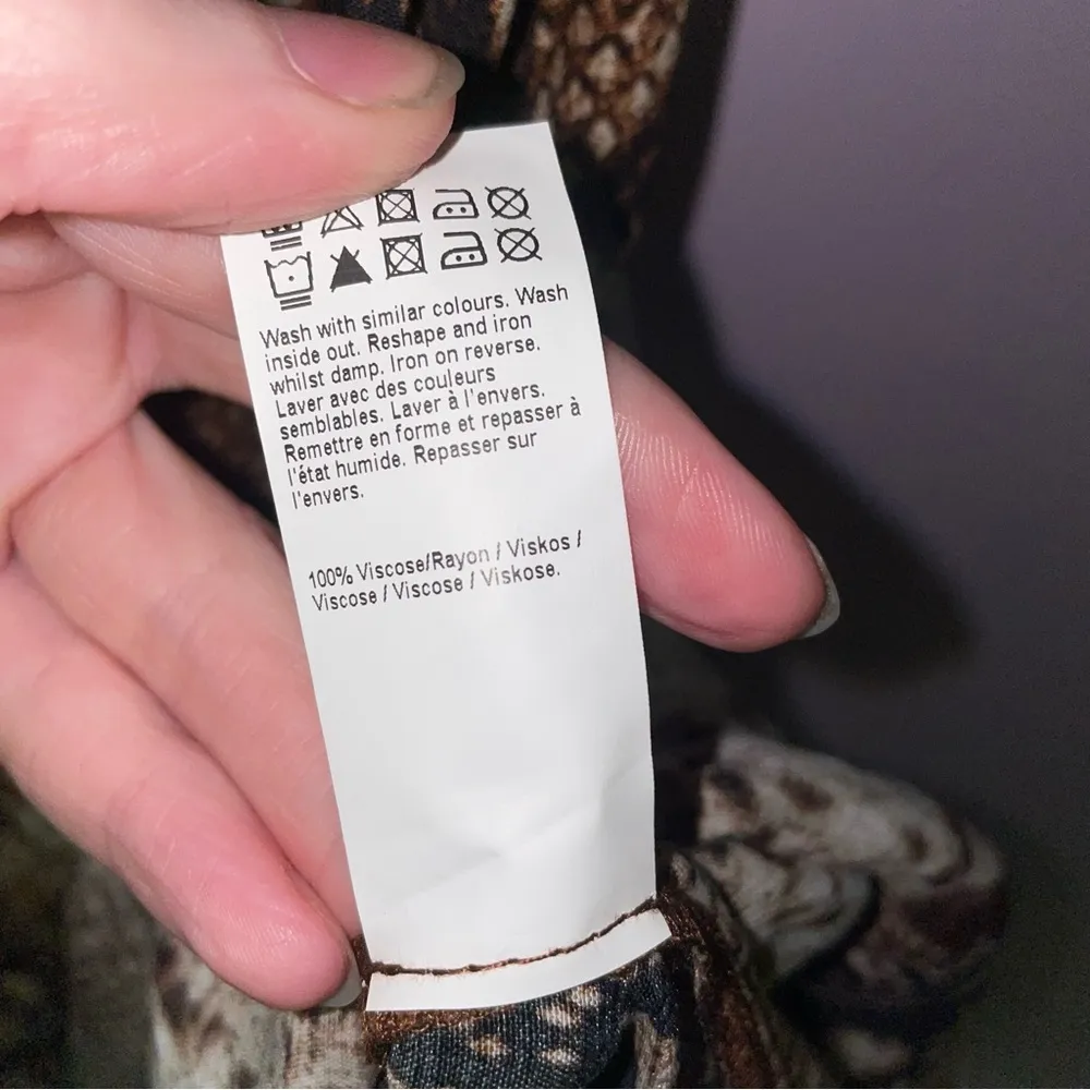 River Island Size 12 Snake Print Maxi Dress Brown Double V Ruffle Sundress - Image 7