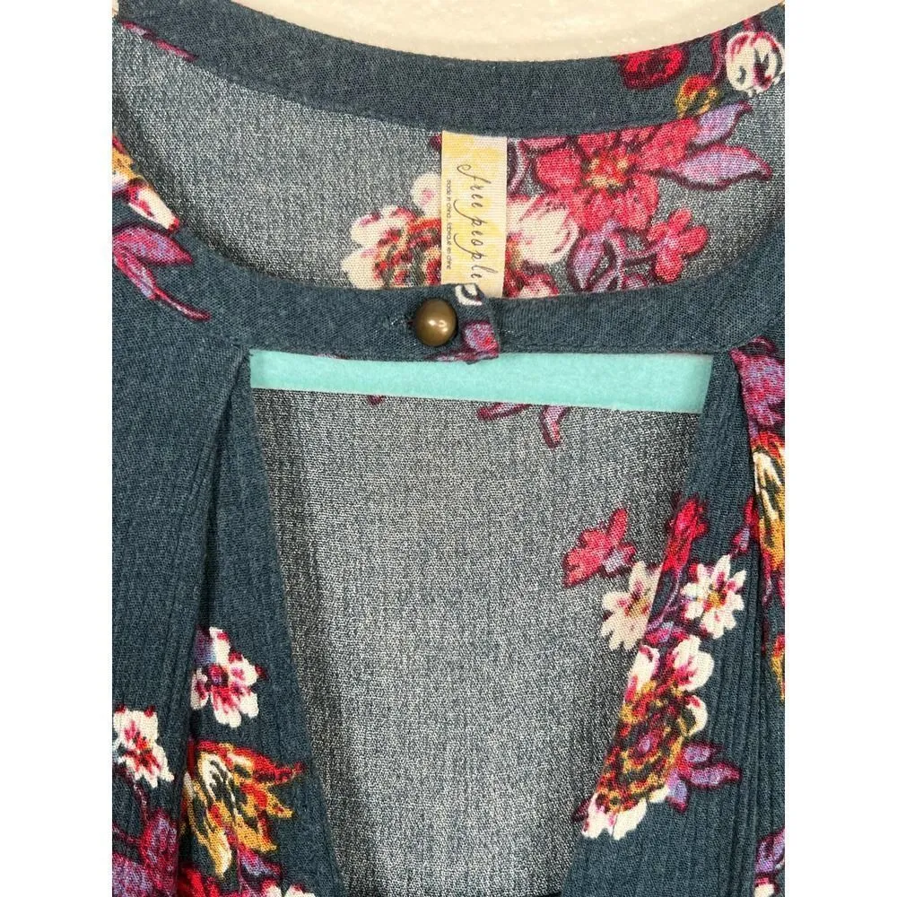 Free People Green Jade Retro Floral Swing Tunic Mini Dress Size Small - Image 6