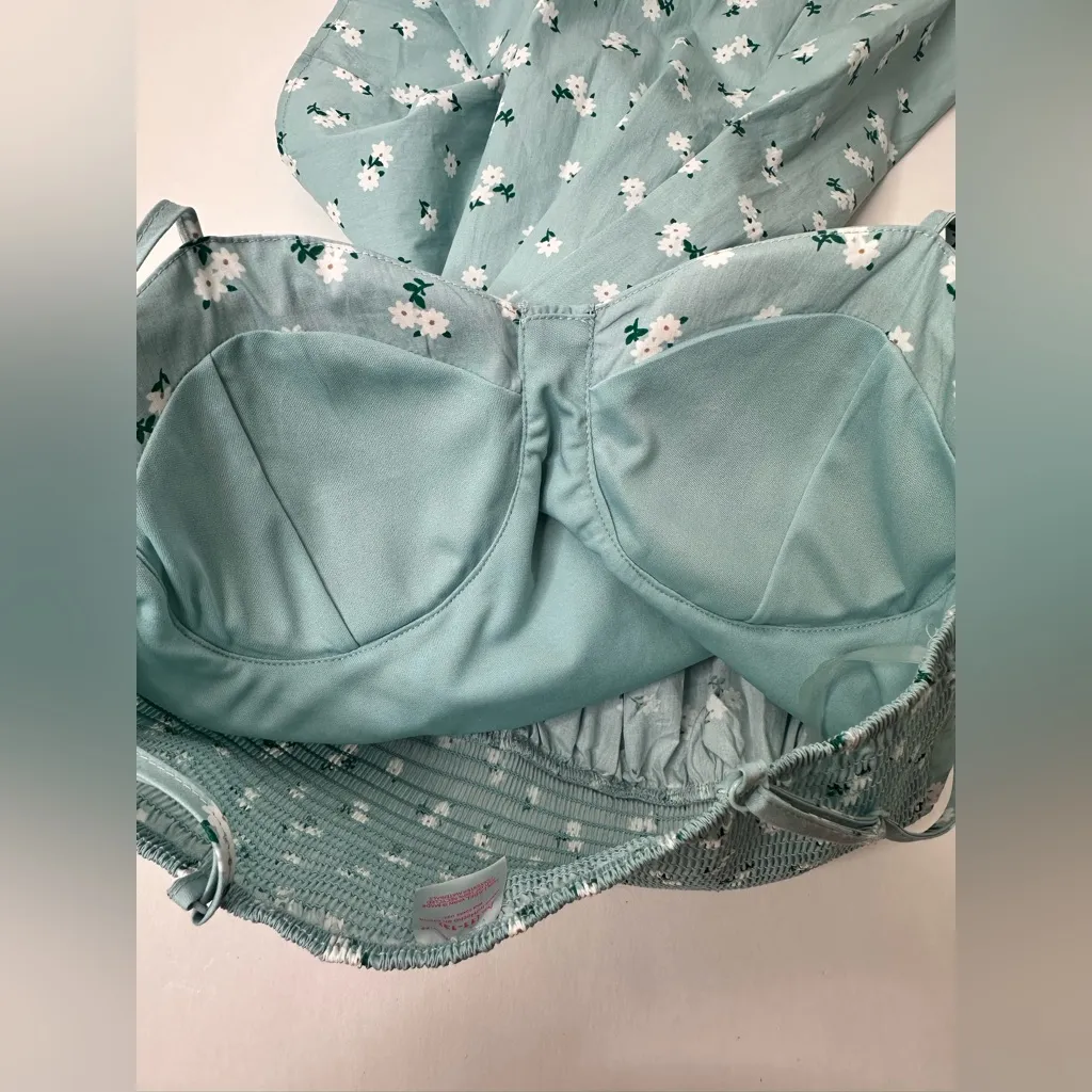 NO BOUNDARIES Teal Floral Bustier Poplin Dress in Juniors Size L 11-13 Women New - Image 14