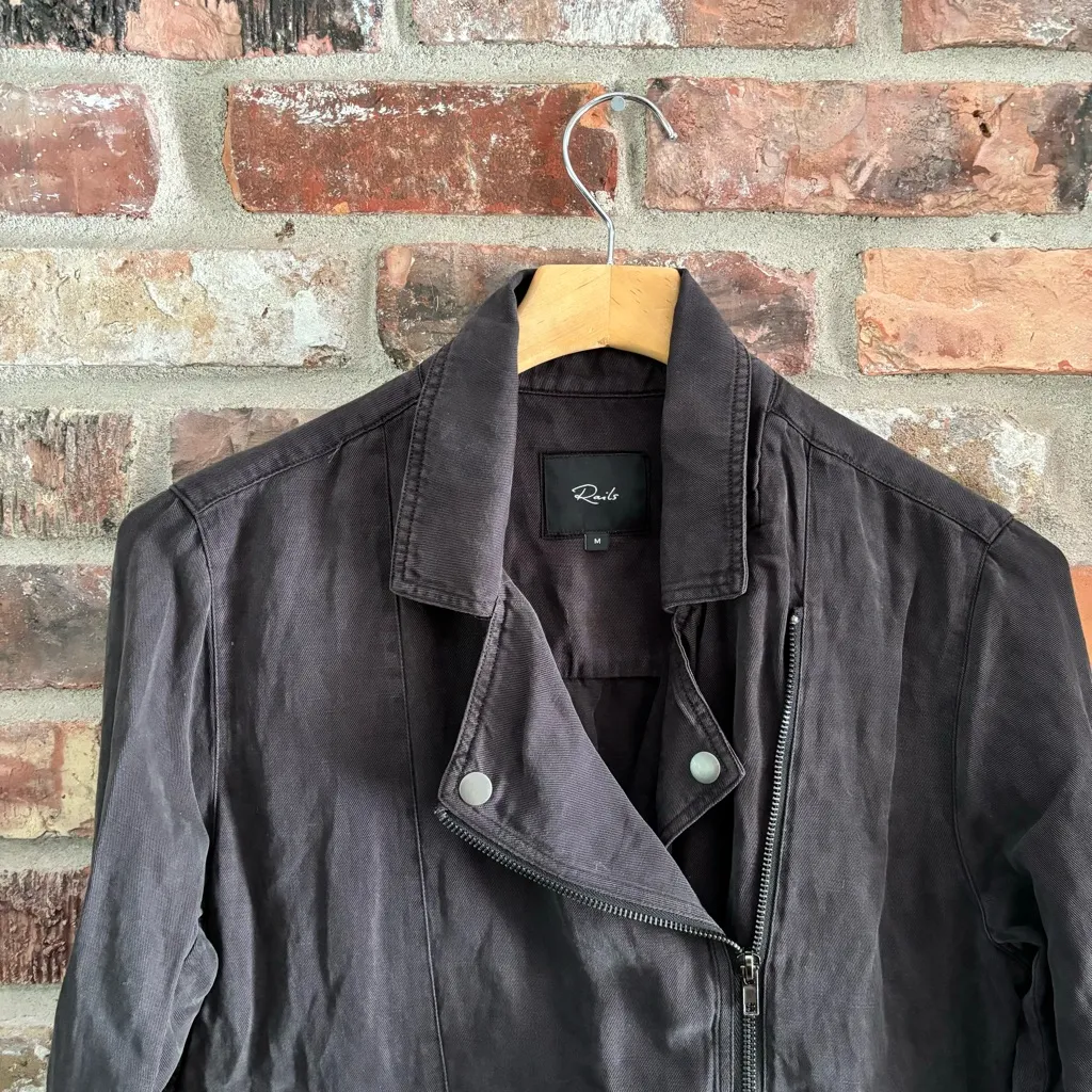Rails Linen Blend Moto Jacket in Coal, M - Image 3