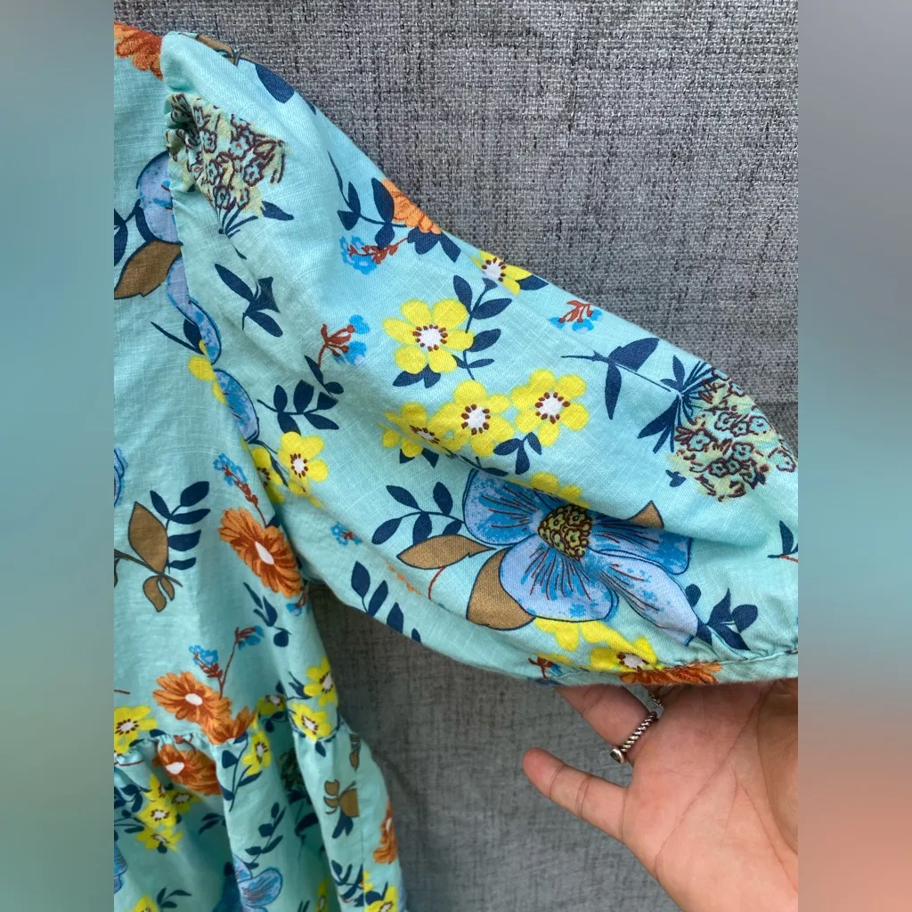 a.n.a Blue Turquoise Puff Sleeve V-Neck Sundress - Image 4