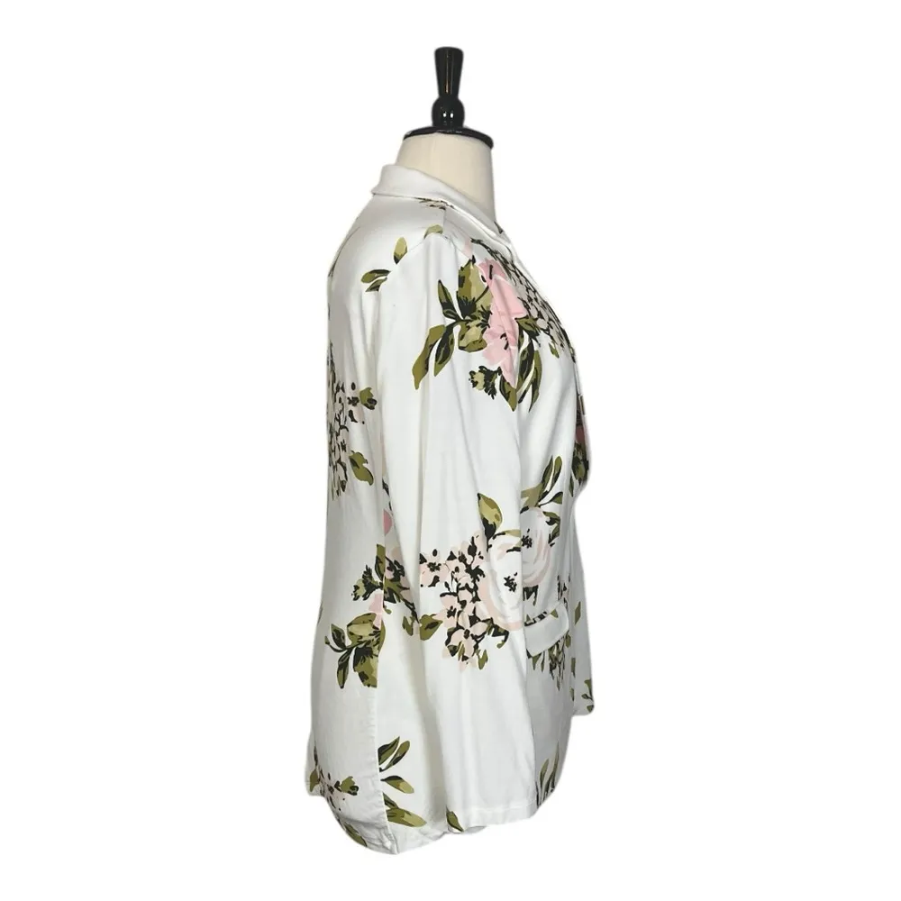 Philosophy Knit Blazer Notch Lapel One Button Cream Pink Floral Women’s Size XL - Image 3