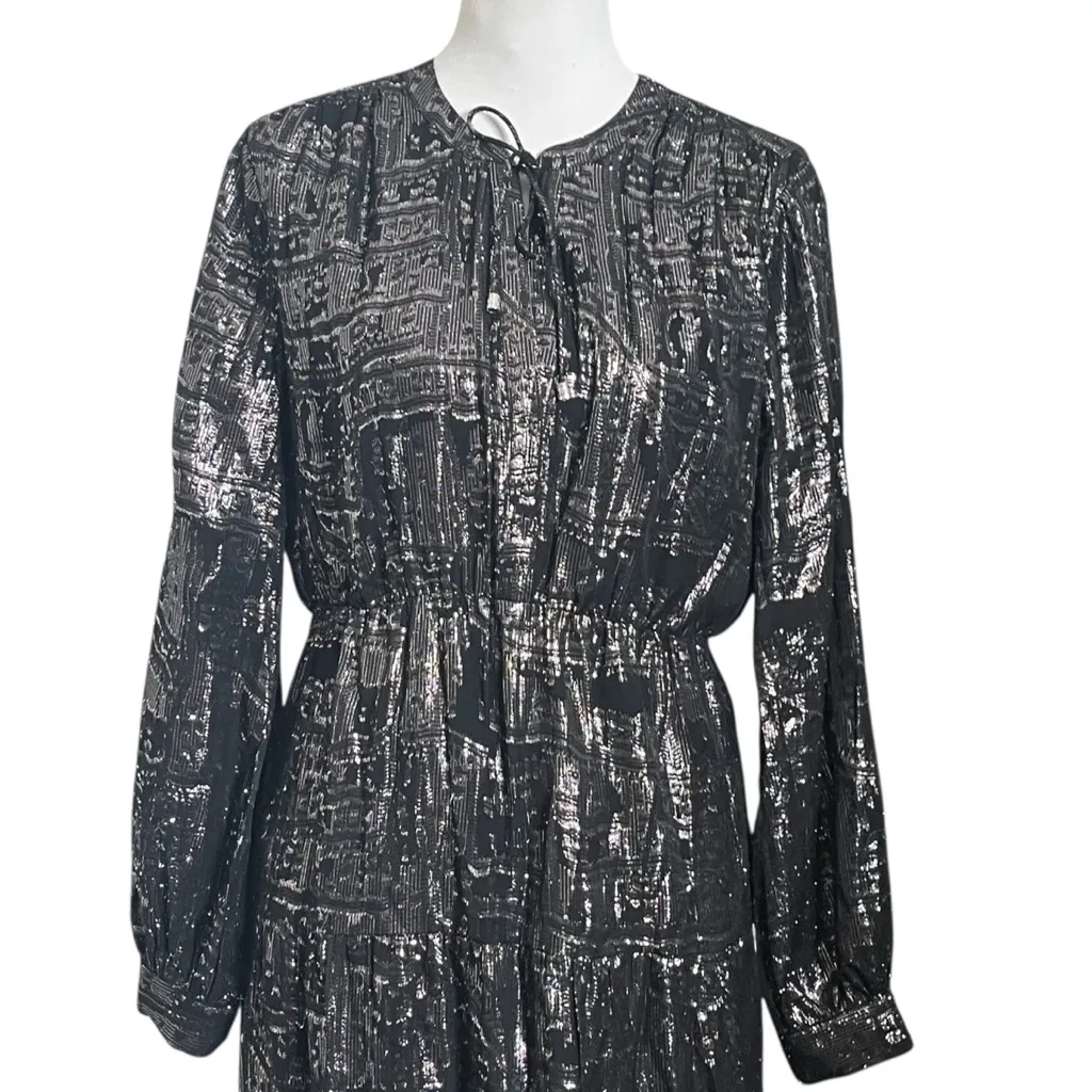 Ba&sh NWT Sophie Black Tiered Midi Dress Women’s Size 6 Silk Metallic Party - Image 3