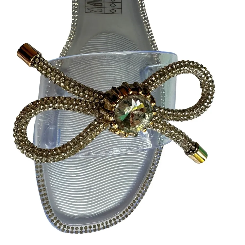 Lauren Lorraine Breeze Clear Sandal with Rhinestone and Bow Details Size 7 NIB - Image 3